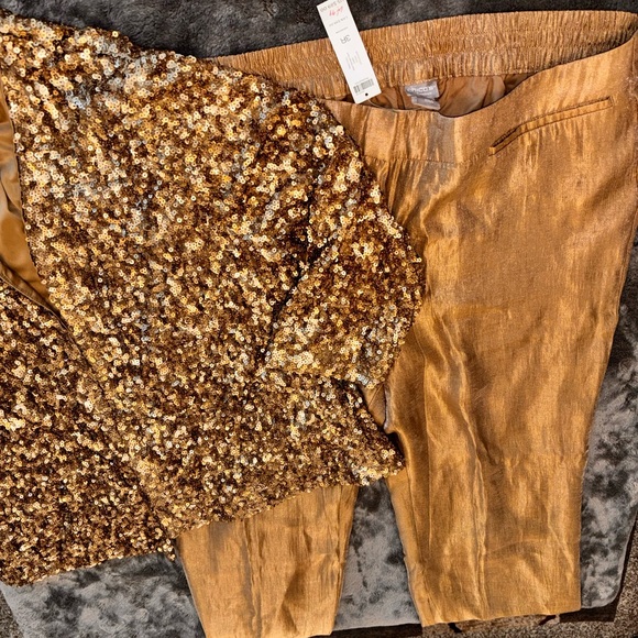 Chico's Champagne Sequin Jacket and pants set. Size 16 3R - Picture 10 of 16